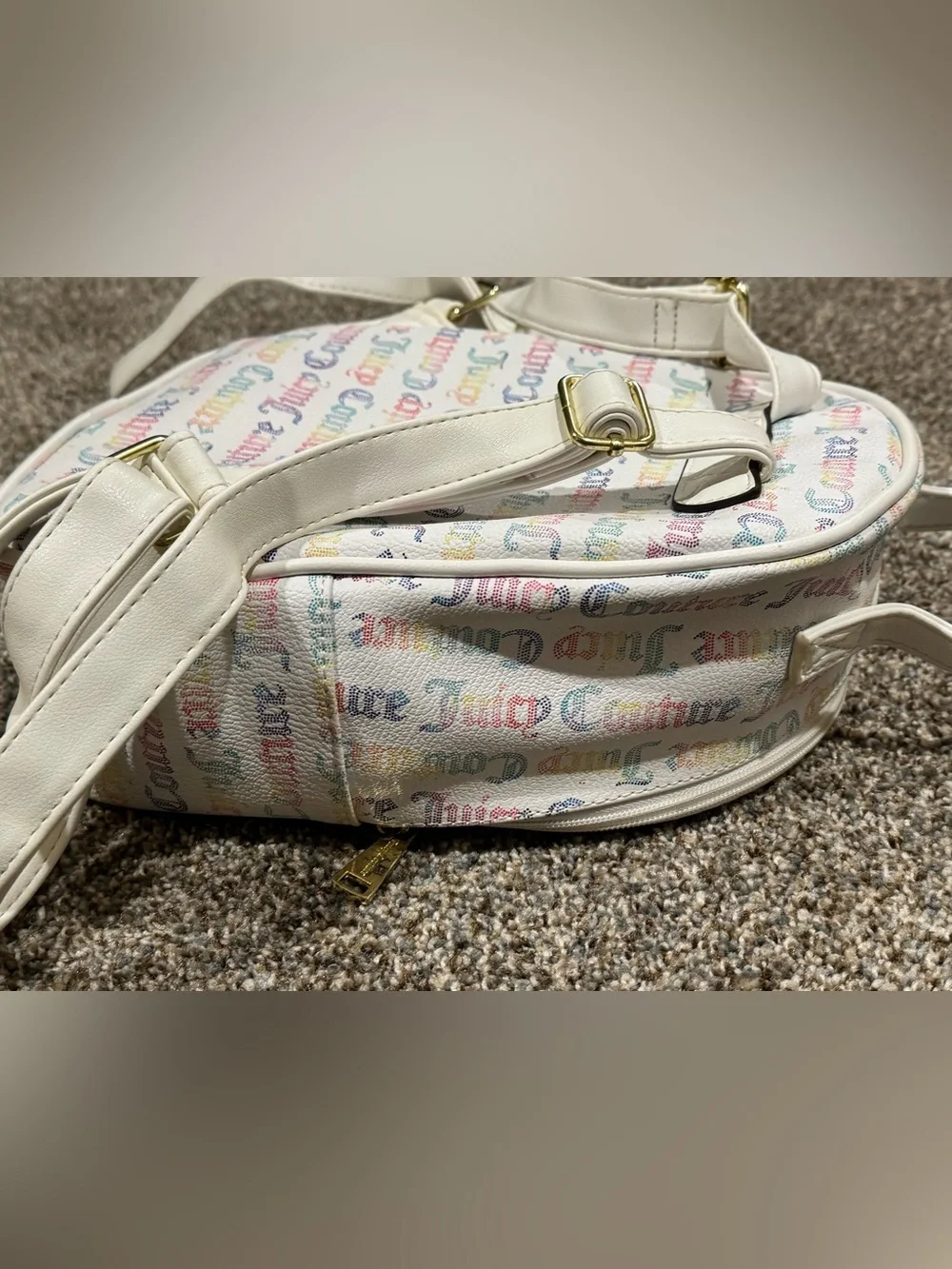 Juicy Couture White Multicolor Monogram Logo Backpack